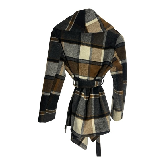 Chicwish Plaid Belted Cape in Black, Brown, and Cream - Picture 4 of 5